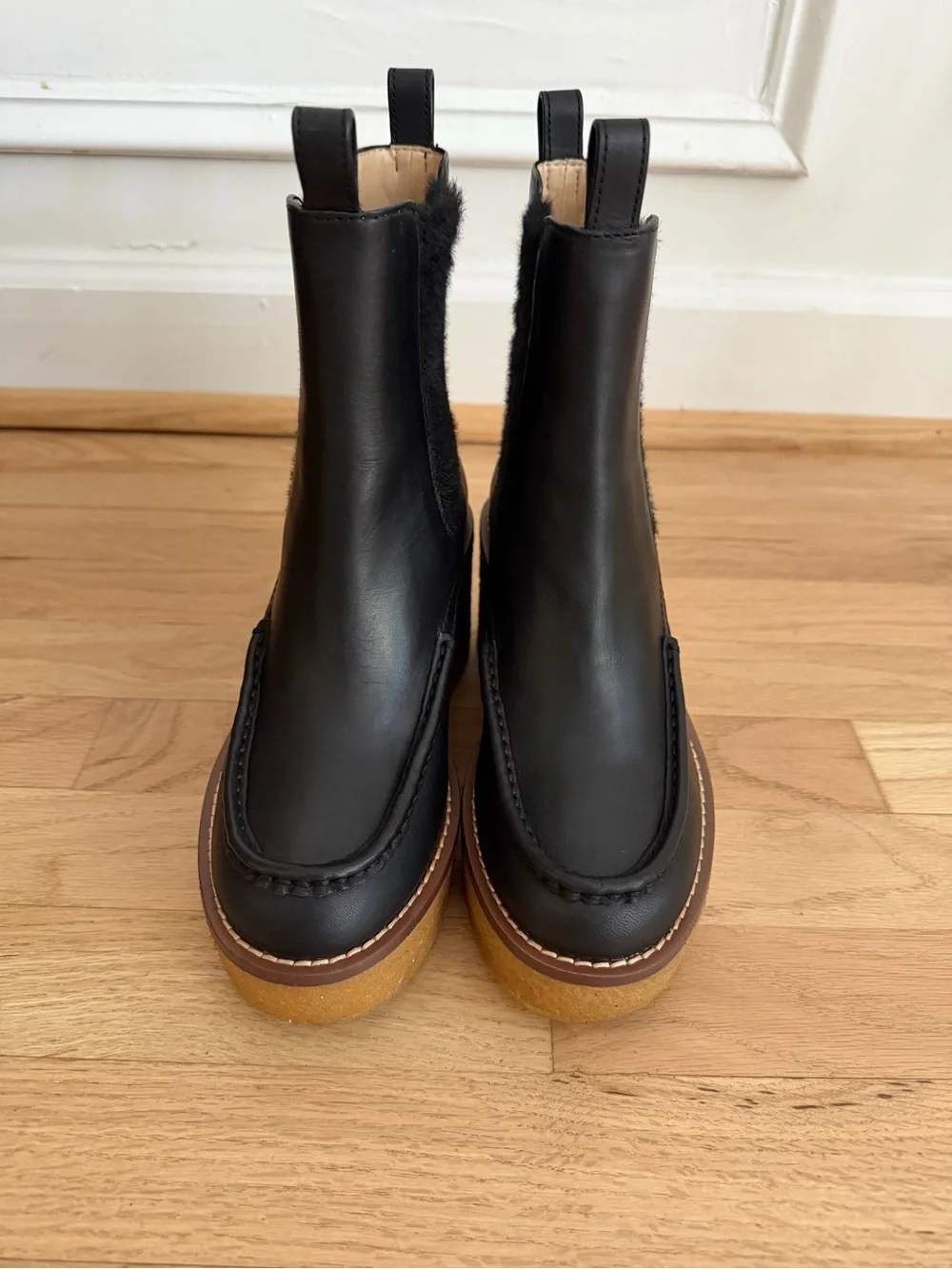 Coach Black Leather Platform Delaney Chelsea Boot with Gum Sole Size 6